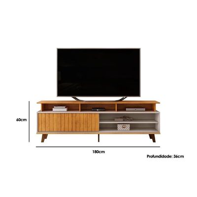 Rack Bancada p/TV até 70 Polegadas Flow Ripado c/ Nichos e Pés 180x60cm Cedro/Bali - DJ Móveis