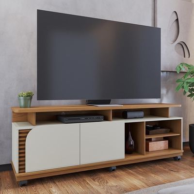Rack Bancada Jurerê 1.8 Freijó/off White Matte Para Tv Até 75” - Colibri Freijó/off White Matte