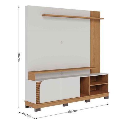 Painel Home Theater Jureli 2 Portas 1.8 Até 75 Polegadas Off White Matte - Freijó