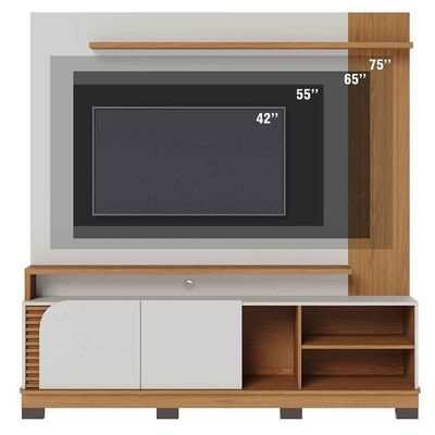 Painel Home Theater Jureli 2 Portas 1.8 Até 75 Polegadas Off White Matte - Freijó