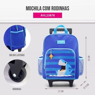 Conjunto De Mochila Com Rodinhas E Lancheira Térmica Infantil 4750ml Azul