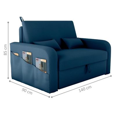Sofá Cama 2 Lugares Com Baú Bannow Veludo Azul