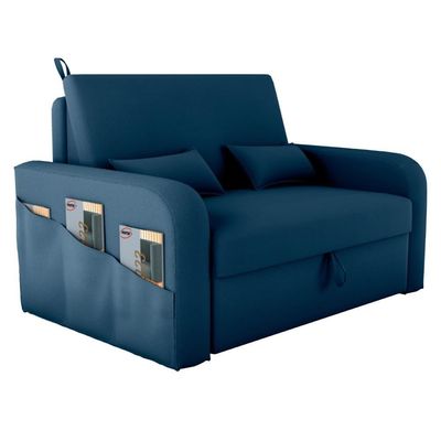 Sofá Cama 2 Lugares Com Baú Bannow Veludo Azul