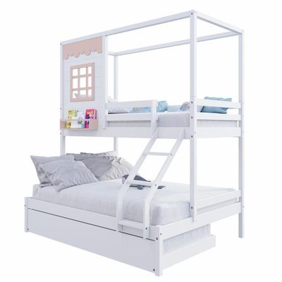 Treliche Casinha Reta Casal/ Solteiro Madeira Maciça Branco/ Rosa Housin