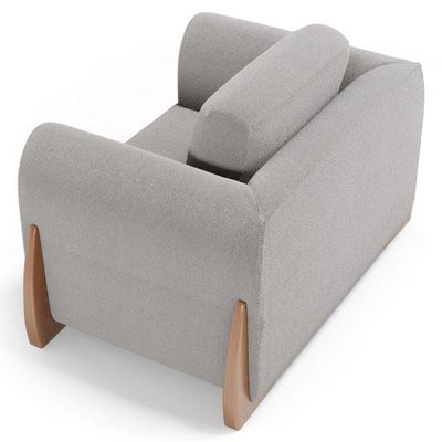 Kit 02 Poltronas E 01 Sofá Bloom 200cm 03 Lugares Com Pés De Madeira Bouclê Cinza - Desk Design