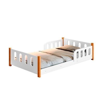 Cama Infantil Juvenil Camila Com Colchão + Grade De Proteção E Luminária Led - Branca - Branco