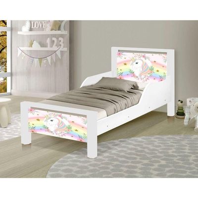 Mini Cama Infantil Unicórnio Adesivada Com Colchão Branco