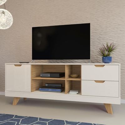 Rack Michigan 1 Porta 2 Gavetas Off White/carvalho Artely Off White/carvalho