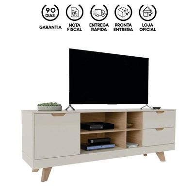 Rack Michigan 1 Porta 2 Gavetas Off White/carvalho Artely Off White/carvalho