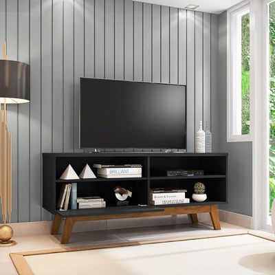 Rack Bancada Para Tv Até 55" 2 Portas Paládio Preto Fosco