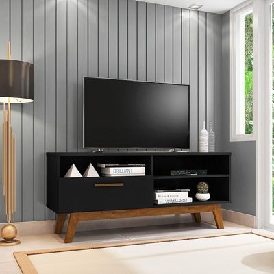 Rack Bancada Para Tv Até 55" 2 Portas Paládio Preto Fosco