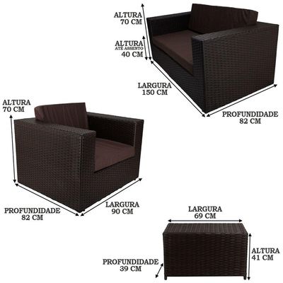 Conjunto De Poltronas Mesa Marrom Tabaco Classe A
