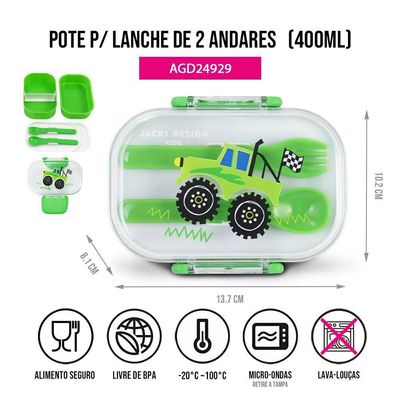 Kit Mochila Escolar Pote Para Lanche E Garrafa 460ml Infantil - Azul Verde