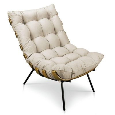 Poltrona Decorativa Costela Sala E Escritório Suede Nude