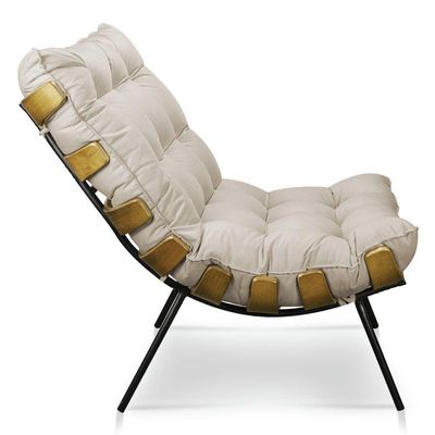 Poltrona Decorativa Costela Sala E Escritório Suede Nude