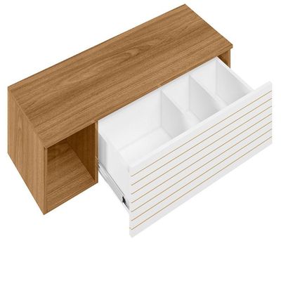 Penteadeira Mesa De Maquiagem Joy Suspensa 01 Gaveta Com Espelho Nature Branco - Desk Design