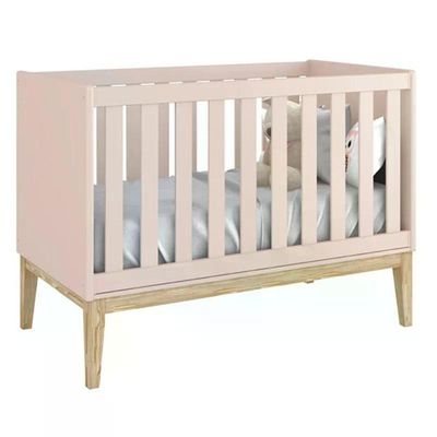 Berço Mini Cama Classic Rosa Fosco Com Pés Madeira Natural - Reller Móveis Rosa Fosco