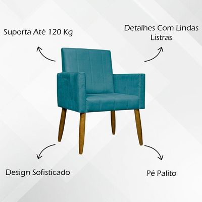 Kit 10 Poltronas Decorativas Mari Pé Palito Castanho - Azul-turquesa Suede