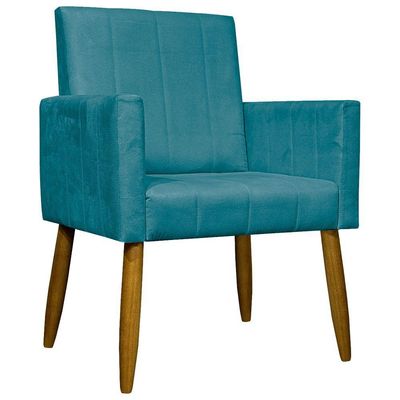 Kit 10 Poltronas Decorativas Mari Pé Palito Castanho - Azul-turquesa Suede