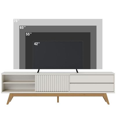 Rack Para Sala De Estar Tv 75 Pol 200cm Pés Retrô Venice C04 Off White Matte