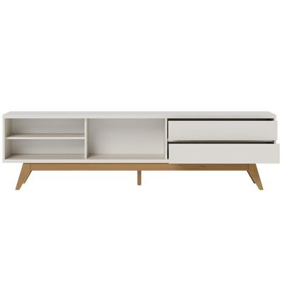 Rack Para Sala De Estar Tv 75 Pol 200cm Pés Retrô Venice C04 Off White Matte