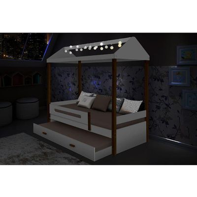 Beliche Montessoriana Infantil Sara Solteiro C/ Led Branco/amêndoa Branco