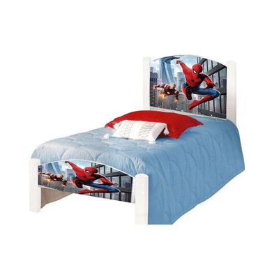 Cama Solteiro Infantil Spider Adesivada Com Colchão Branco