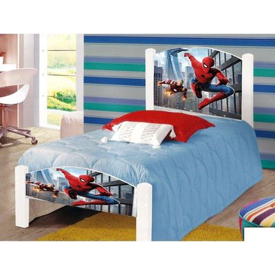 Cama Solteiro Infantil Spider Adesivada Com Colchão Branco