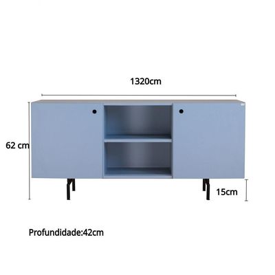 Rack Tube 2 Portas 1 Nicho 1320x620x420 Azul Sereno - Mdf Arauco