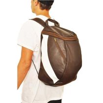 Mochila Masculina De Couro Grande Cor Marrom Com Faixa Branca? Sim