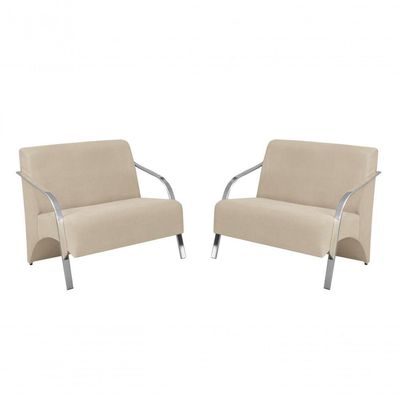 Kit 2 Poltronas 2 Lugares Vênus Braço Alumínio Suede