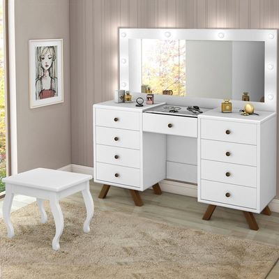 Kit Penteadeira Com Banqueta Em Mdf Branco