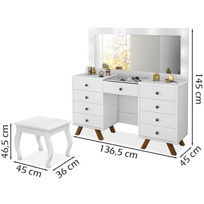 Kit Penteadeira Com Banqueta Em Mdf Branco
