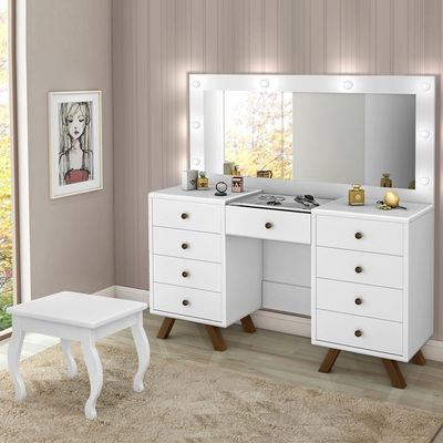 Kit Penteadeira Com Banqueta Em Mdf Branco
