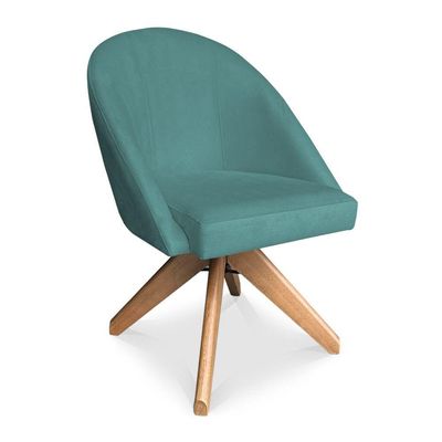 Kit 04 Poltronas Cadeira Giratória Bela Suede Azul Turquesa Base De Madeira - Pallazio