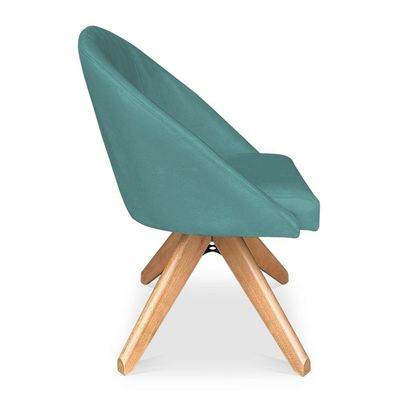 Kit 04 Poltronas Cadeira Giratória Bela Suede Azul Turquesa Base De Madeira - Pallazio