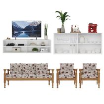 Rack Tv 75 Com Aparador E Jogo De Sofá Multimóveis Cr45236 Branco imbuia floral Rosa