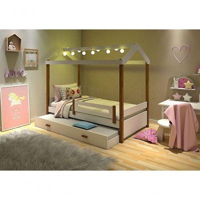 Cama Eliz Branco/mel Com Led E Cama Auxiliar - Divaloto
