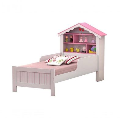 Cama Casinha De Boneca Com Nichos, Prateleira E Colchão Rosa - Vitamov