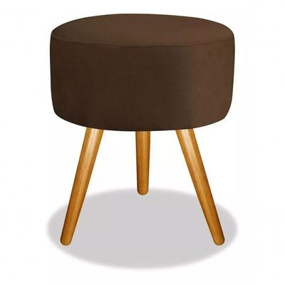 Puff Banqueta Retro Redondo Suede Luxo Decora-marrom