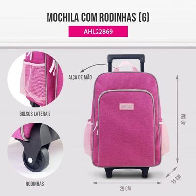 Conjunto De Mochila Com Rodinhas Junior E Lancheira Térmica C- 2 Compartimentos Pink