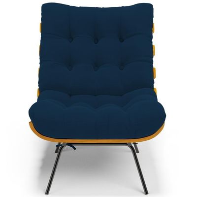 Kit 2 Poltronas Decorativas Sala De Estar Costela L02 Suede Azul Marinho - Lyam Decor