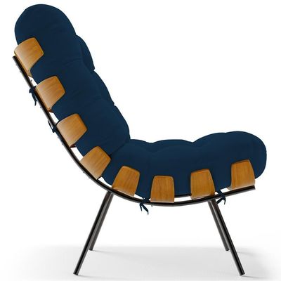 Kit 2 Poltronas Decorativas Sala De Estar Costela L02 Suede Azul Marinho - Lyam Decor