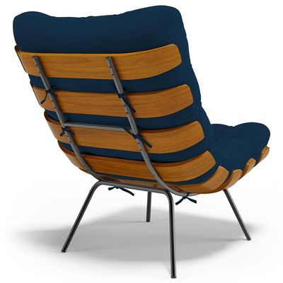 Kit 2 Poltronas Decorativas Sala De Estar Costela L02 Suede Azul Marinho - Lyam Decor