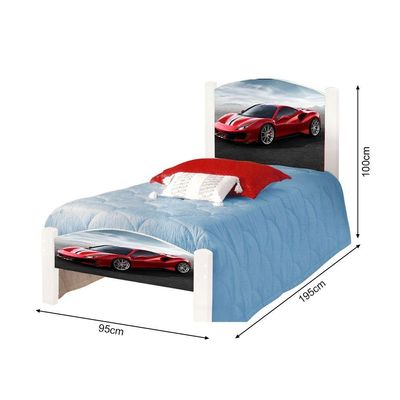 Cama Solteiro Infantil Ferrari Adesivada Com Colchão Branco