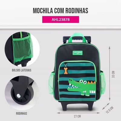 Conjunto Mochila Com Rodinhas E Lancheira Térmica Com Pote P/ Lanche Verde