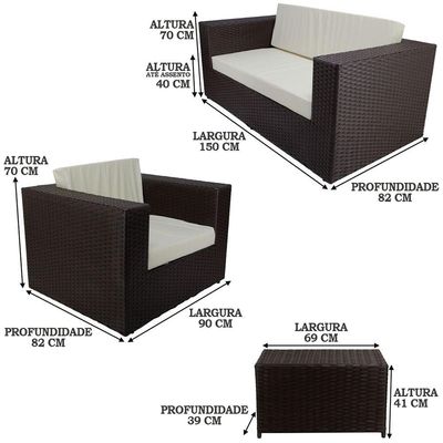 Kit De Poltronas E Mesa Branco Gelo Tabaco Classe A