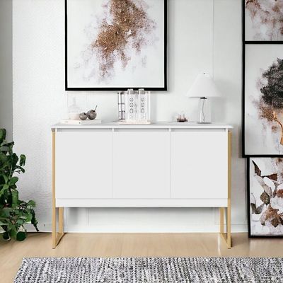 Aparador Buffet Para Sala Industrial Oslo Branco Dourado