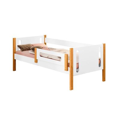 Cama De Solteiro Infantil Mirela Branca/Amêndoa Com Grade De Proteção E Colchão - Branco