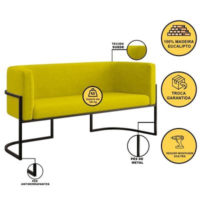 Kit 2 Poltronas + Sofá 2 Lugares Base De Metal Black Balaqui Amarelo